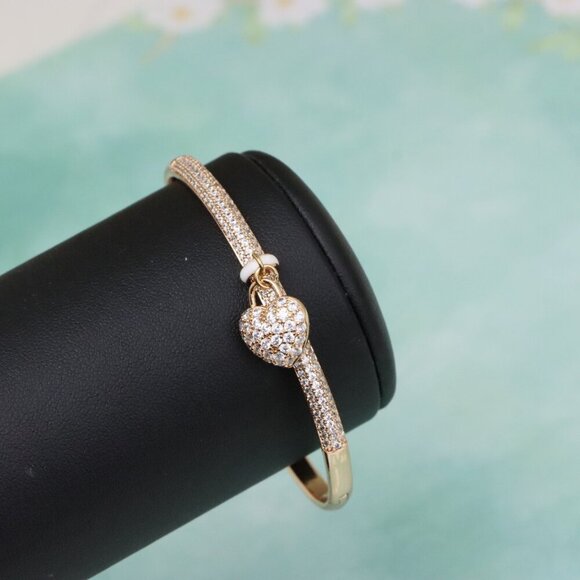 Rose Gold Bangle with Sparkling Heart Charm and Crystal Detailing, XPBL0567 - Picture 7 of 12